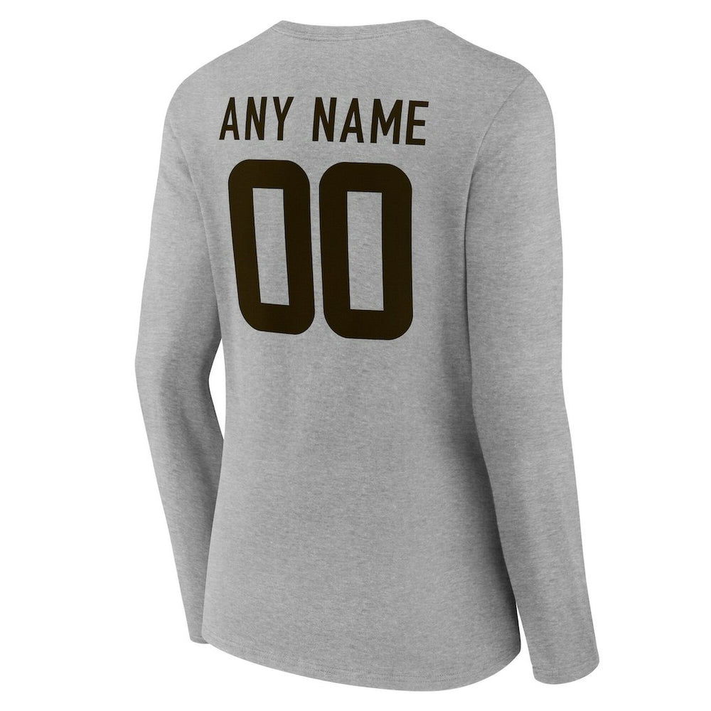 Cleveland Browns Women's Team Authentic Personalized Name & Number Long Sleeve V-Neck T-Shirt Gray