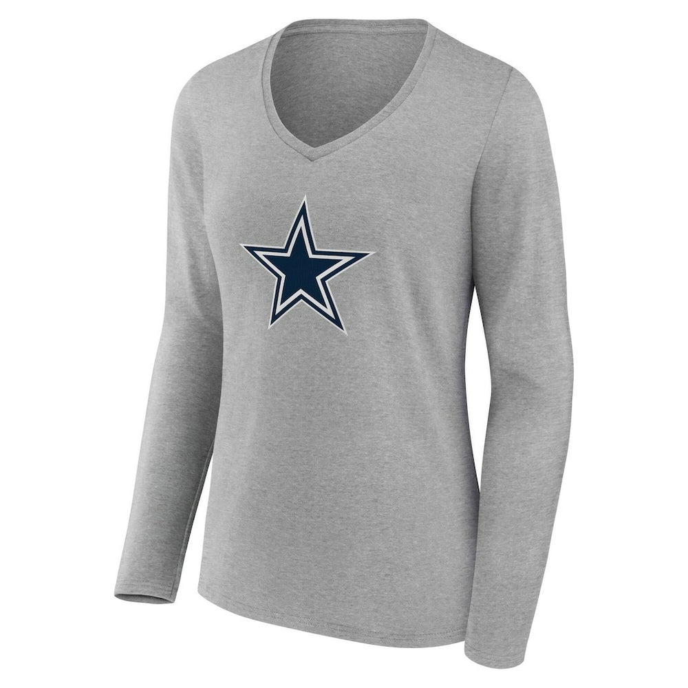 Dallas Cowboys Women's Team Authentic Personalized Name & Number Long Sleeve V-Neck T-Shirt Gray