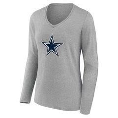 Dallas Cowboys Women's Team Authentic Personalized Name & Number Long Sleeve V-Neck T-Shirt Gray