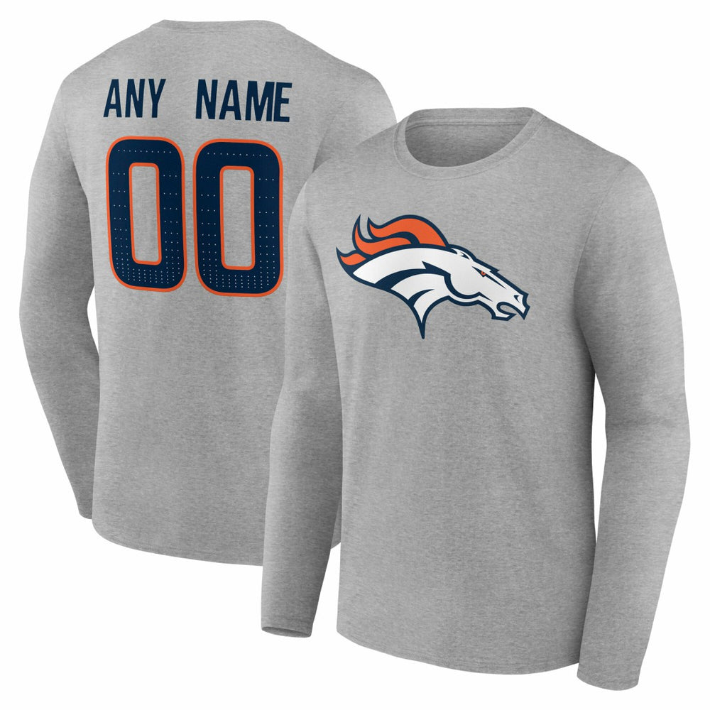 Denver Broncos Team Authentic Personalized Name & Number Long Sleeve T-Shirt Gray