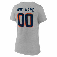 Denver Broncos Women's Team Authentic Personalized Name & Number V-Neck T-Shirt Gray
