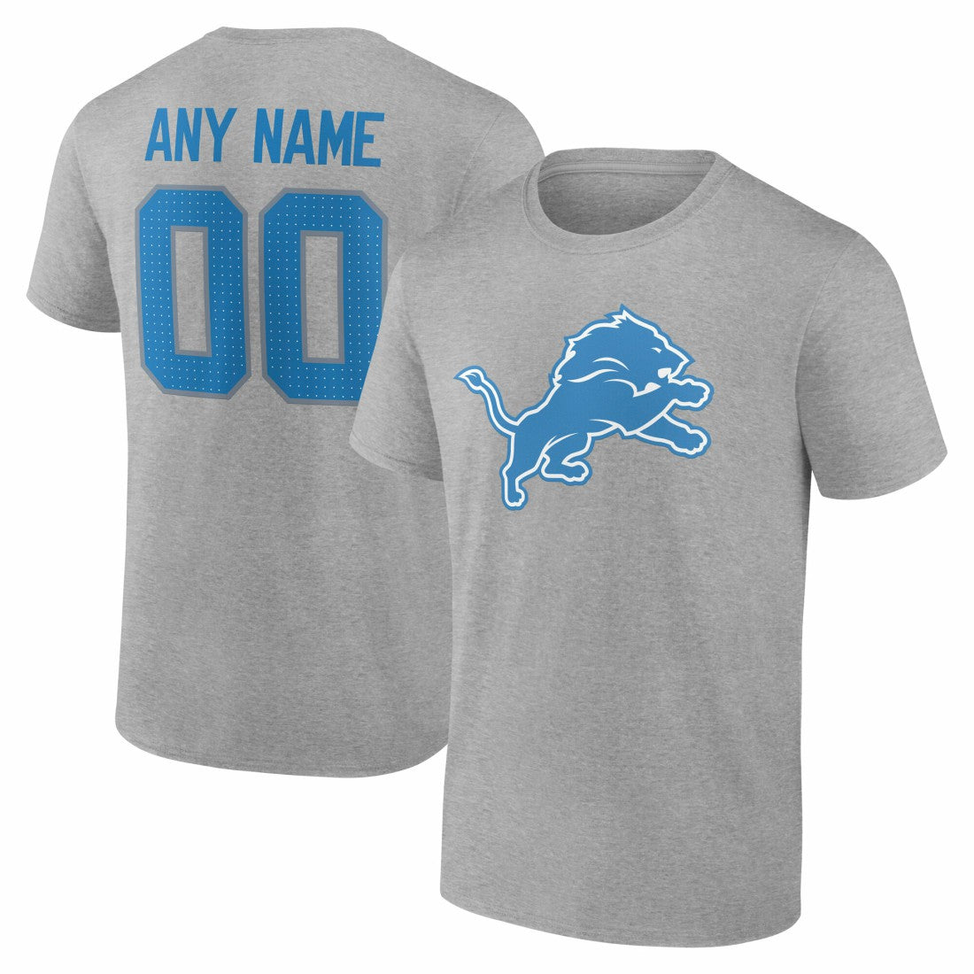 Detroit Lions Team Authentic Personalized Name & Number T-Shirt Gray