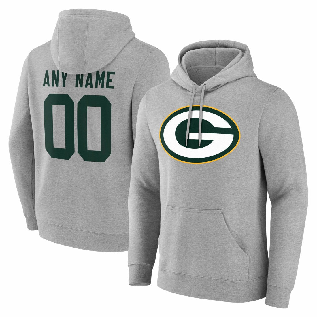 Green Bay Packers Team Authentic Personalized Name & Number Hoodie Gray