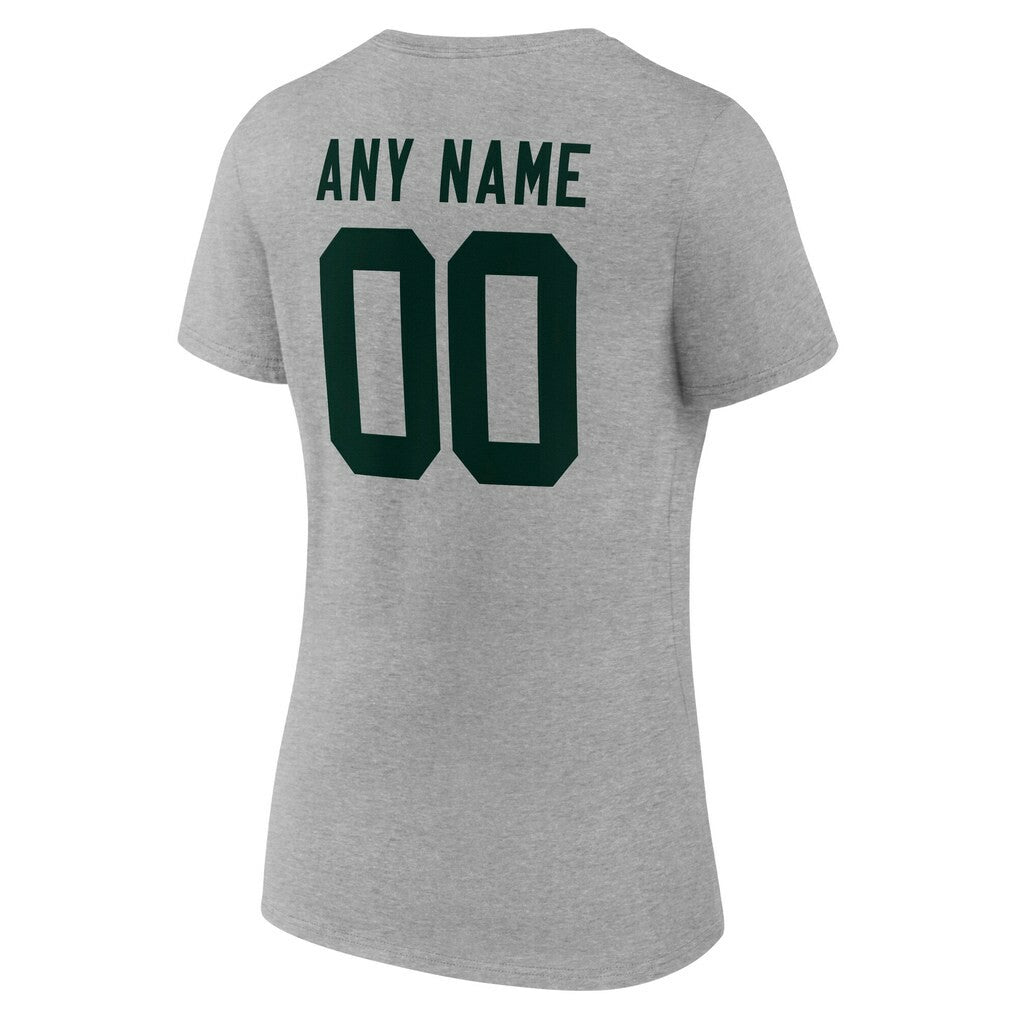 Green Bay Packers Women's Team Authentic Personalized Name & Number V-Neck T-Shirt Gray