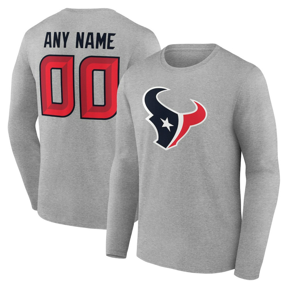 Houston Texans Team Authentic Personalized Name & Number Long Sleeve T-Shirt Gray