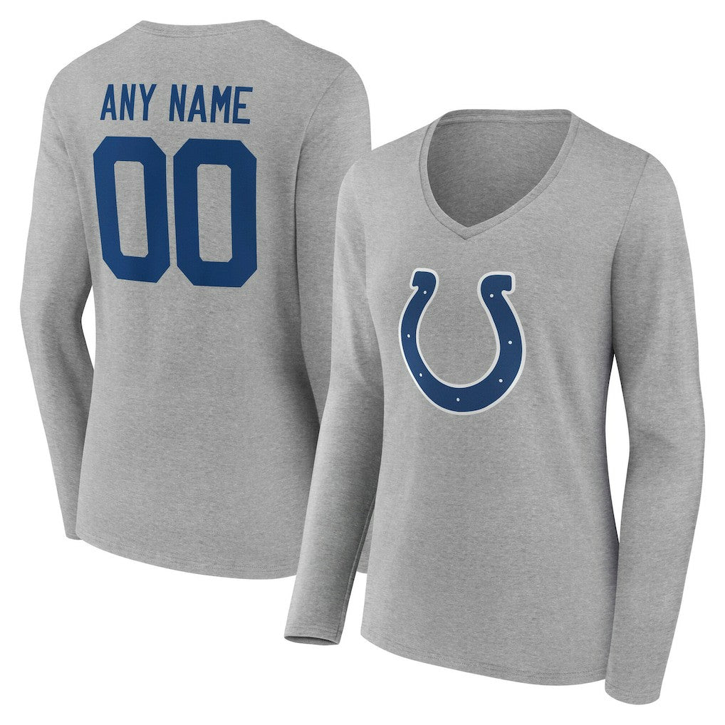 Indianapolis Colts Women's Team Authentic Personalized Name & Number Long Sleeve V-Neck T-Shirt Gray
