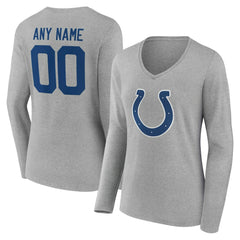 Indianapolis Colts Women's Team Authentic Personalized Name & Number Long Sleeve V-Neck T-Shirt Gray