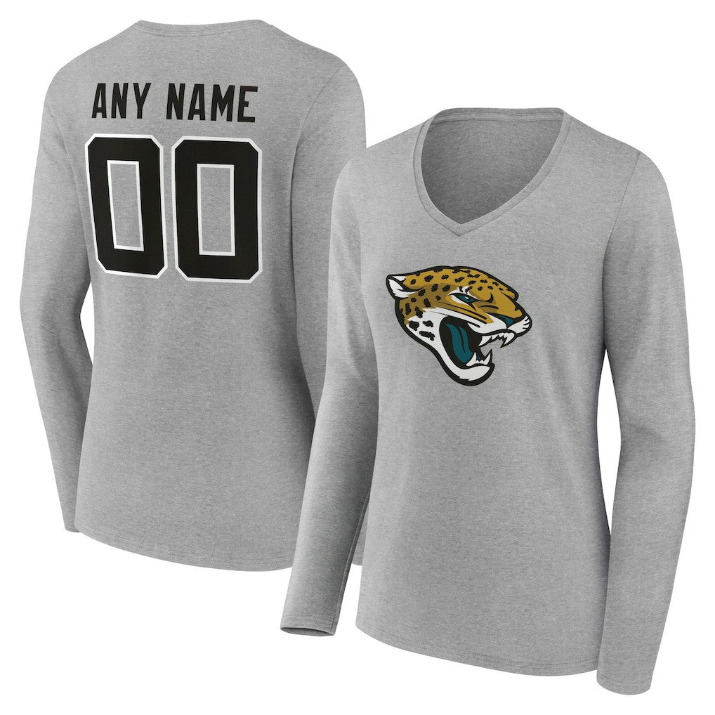 Jacksonville Jaguars Women's Team Authentic Personalized Name & Number Long Sleeve V-Neck T-Shirt Gray