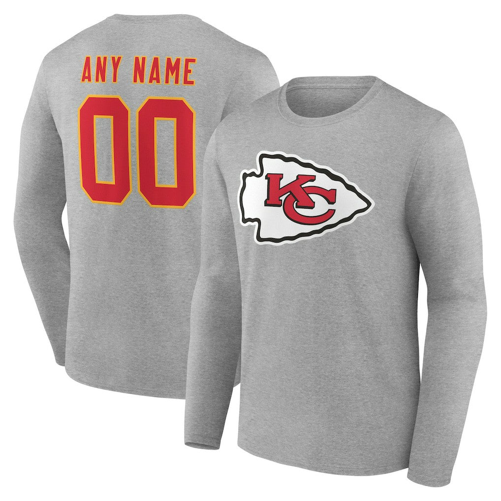 Kansas City Chiefs Team Authentic Personalized Name & Number Long Sleeve T-Shirt Gray
