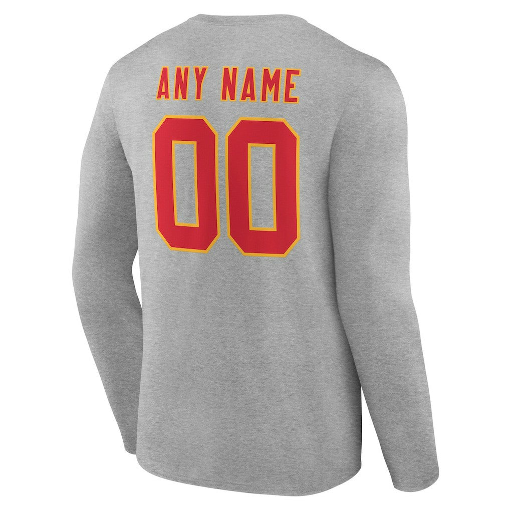 Kansas City Chiefs Team Authentic Personalized Name & Number Long Sleeve T-Shirt Gray