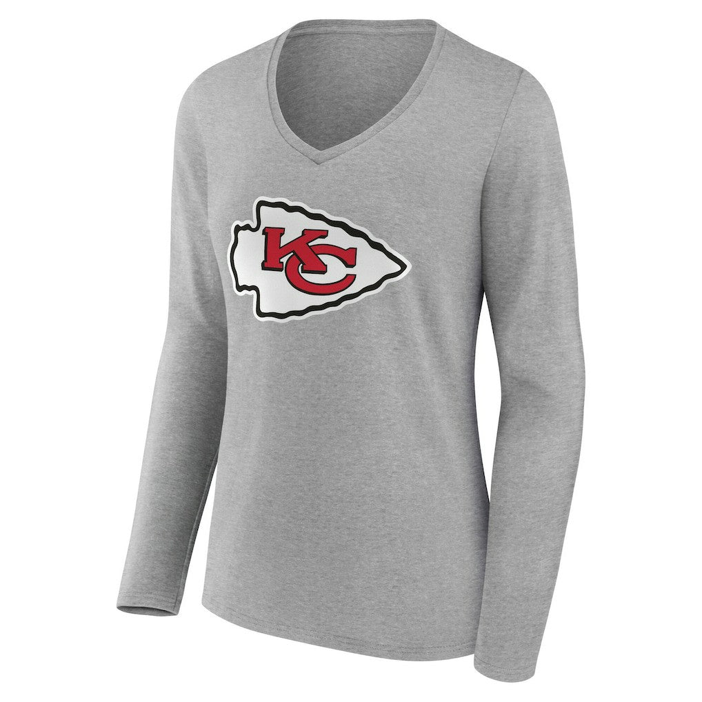 Kansas City Chiefs Women's Team Authentic Personalized Name & Number Long Sleeve V-Neck T-Shirt Gray