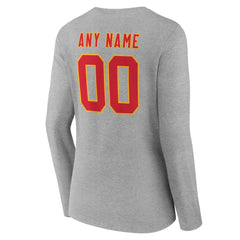 Kansas City Chiefs Women's Team Authentic Personalized Name & Number Long Sleeve V-Neck T-Shirt Gray