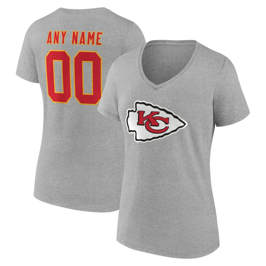 Kansas City Chiefs Women's Team Authentic Personalized Name & Number V-Neck T-Shirt Gray