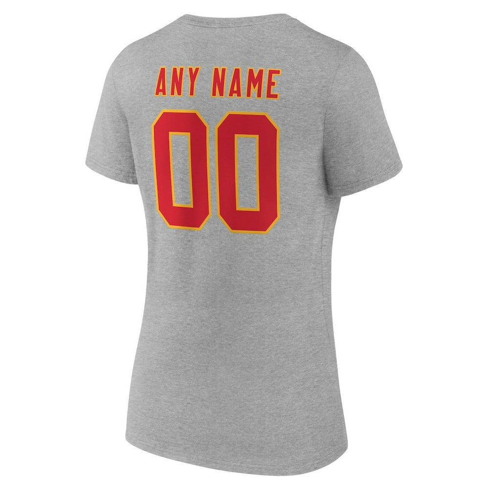 Kansas City Chiefs Women's Team Authentic Personalized Name & Number V-Neck T-Shirt Gray