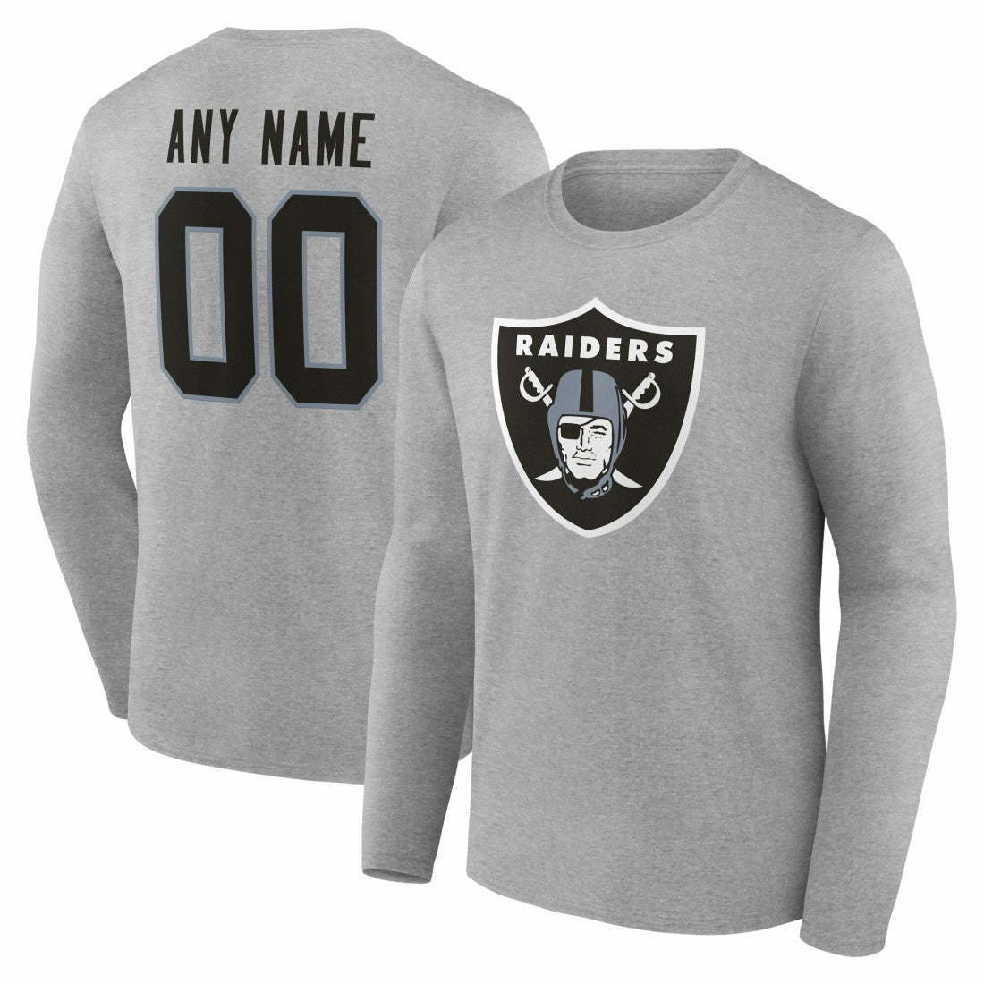 Las Vegas Raiders Team Authentic Personalized Name & Number Long Sleeve T-Shirt Gray