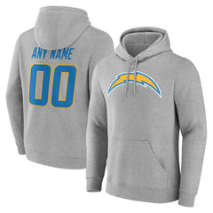 Los Angeles Chargers Team Authentic Personalized Name & Number Hoodie Gray