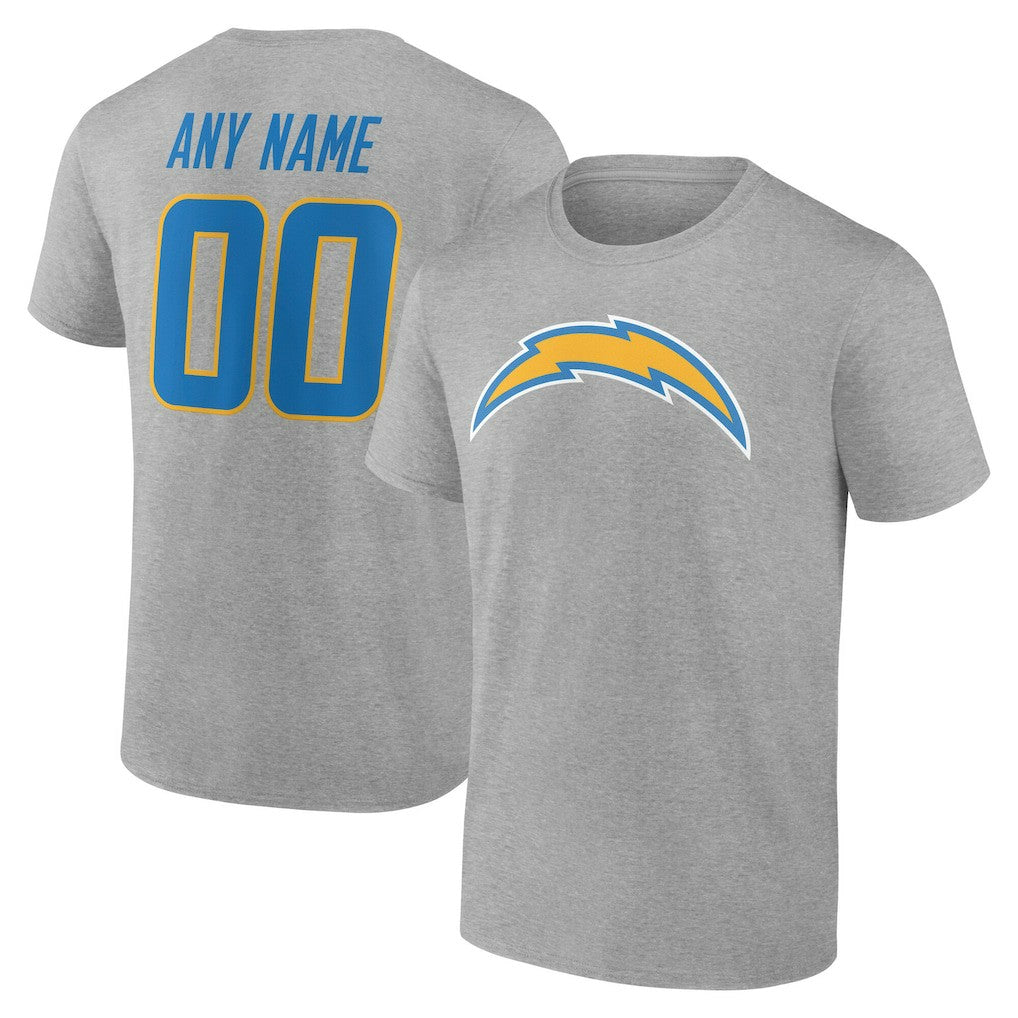 Los Angeles Chargers Team Authentic Personalized Name & Number T-Shirt Gray