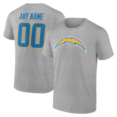 Los Angeles Chargers Team Authentic Personalized Name & Number T-Shirt Gray