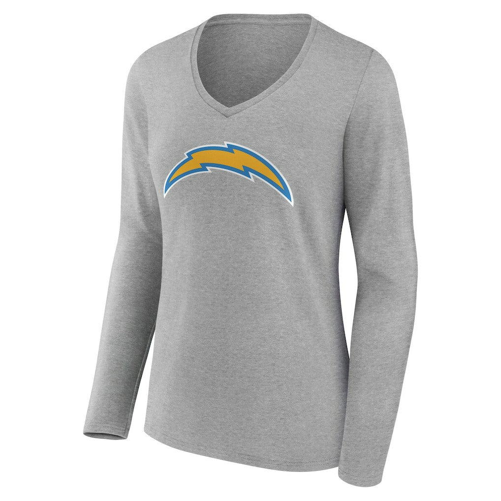 Los Angeles Chargers Women's Team Authentic Personalized Name & Number Long Sleeve V-Neck T-Shirt Gray