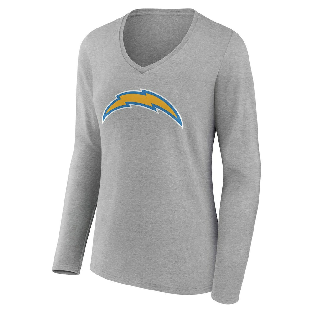 Los Angeles Chargers Women's Team Authentic Personalized Name & Number Long Sleeve V-Neck T-Shirt Gray