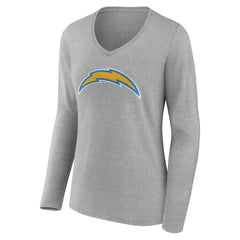 Los Angeles Chargers Women's Team Authentic Personalized Name & Number Long Sleeve V-Neck T-Shirt Gray