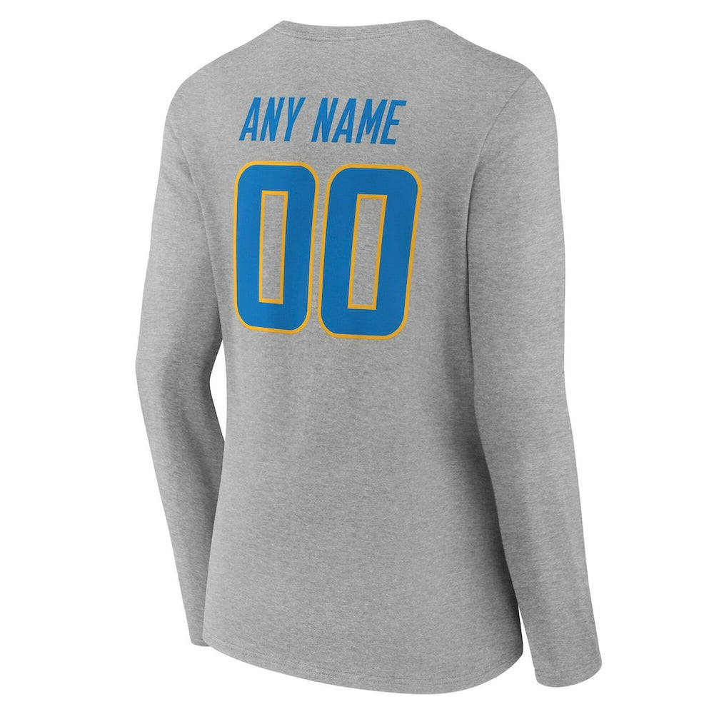 Los Angeles Chargers Women's Team Authentic Personalized Name & Number Long Sleeve V-Neck T-Shirt Gray