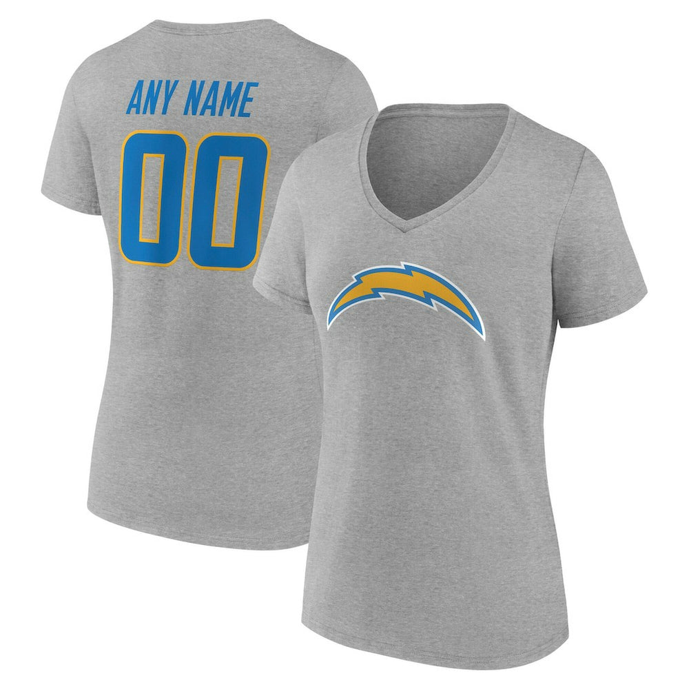 Los Angeles Chargers Women's Team Authentic Personalized Name & Number V-Neck T-Shirt Gray