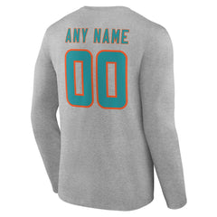 Miami Dolphins Team Authentic Personalized Name & Number Long Sleeve T-Shirt Gray