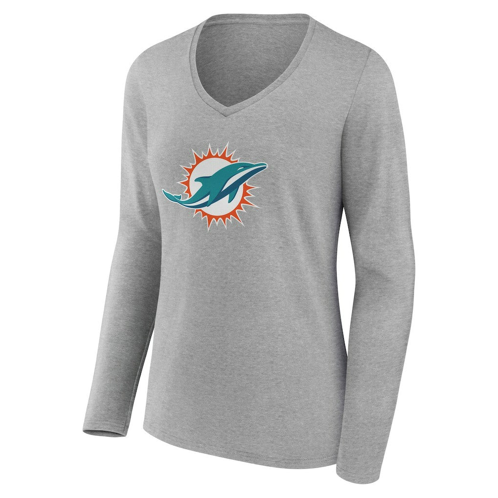 Miami Dolphins Women's Team Authentic Personalized Name & Number Long Sleeve V-Neck T-Shirt Gray