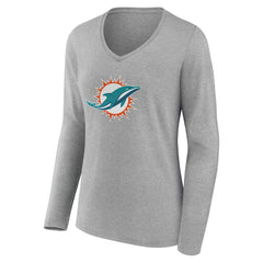 Miami Dolphins Women's Team Authentic Personalized Name & Number Long Sleeve V-Neck T-Shirt Gray