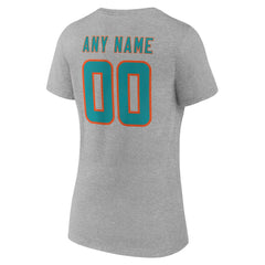 Miami Dolphins Women's Team Authentic Personalized Name & Number V-Neck T-Shirt Gray