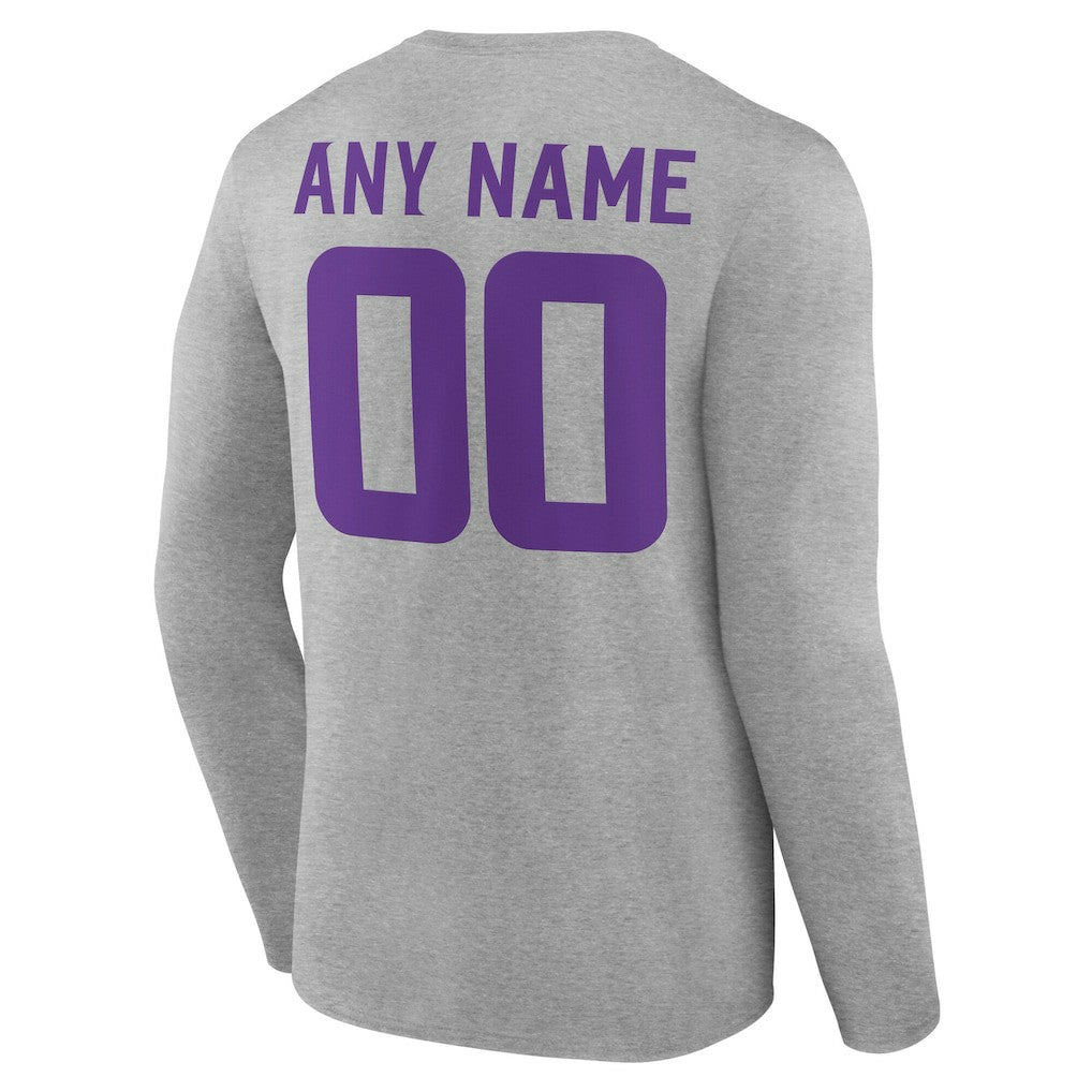 Minnesota Vikings Team Authentic Personalized Name & Number Long Sleeve T-Shirt Gray