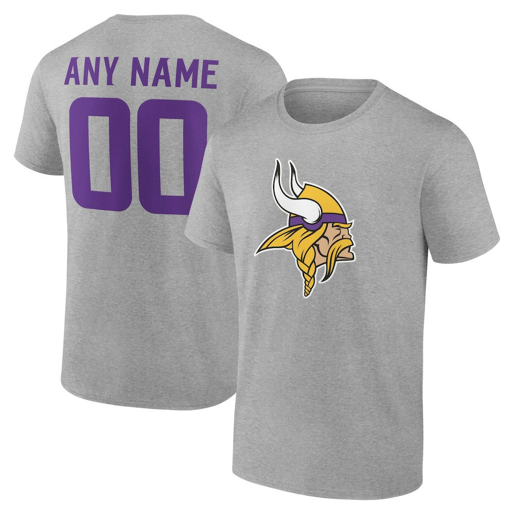 Minnesota Vikings Team Authentic Personalized Name & Number T-Shirt Gray