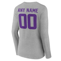 Minnesota Vikings Women's Team Authentic Personalized Name & Number Long Sleeve V-Neck T-Shirt Gray