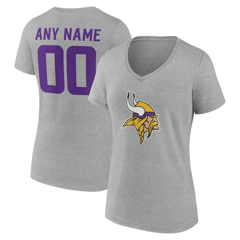Minnesota Vikings Women's Team Authentic Personalized Name & Number V-Neck T-Shirt Gray