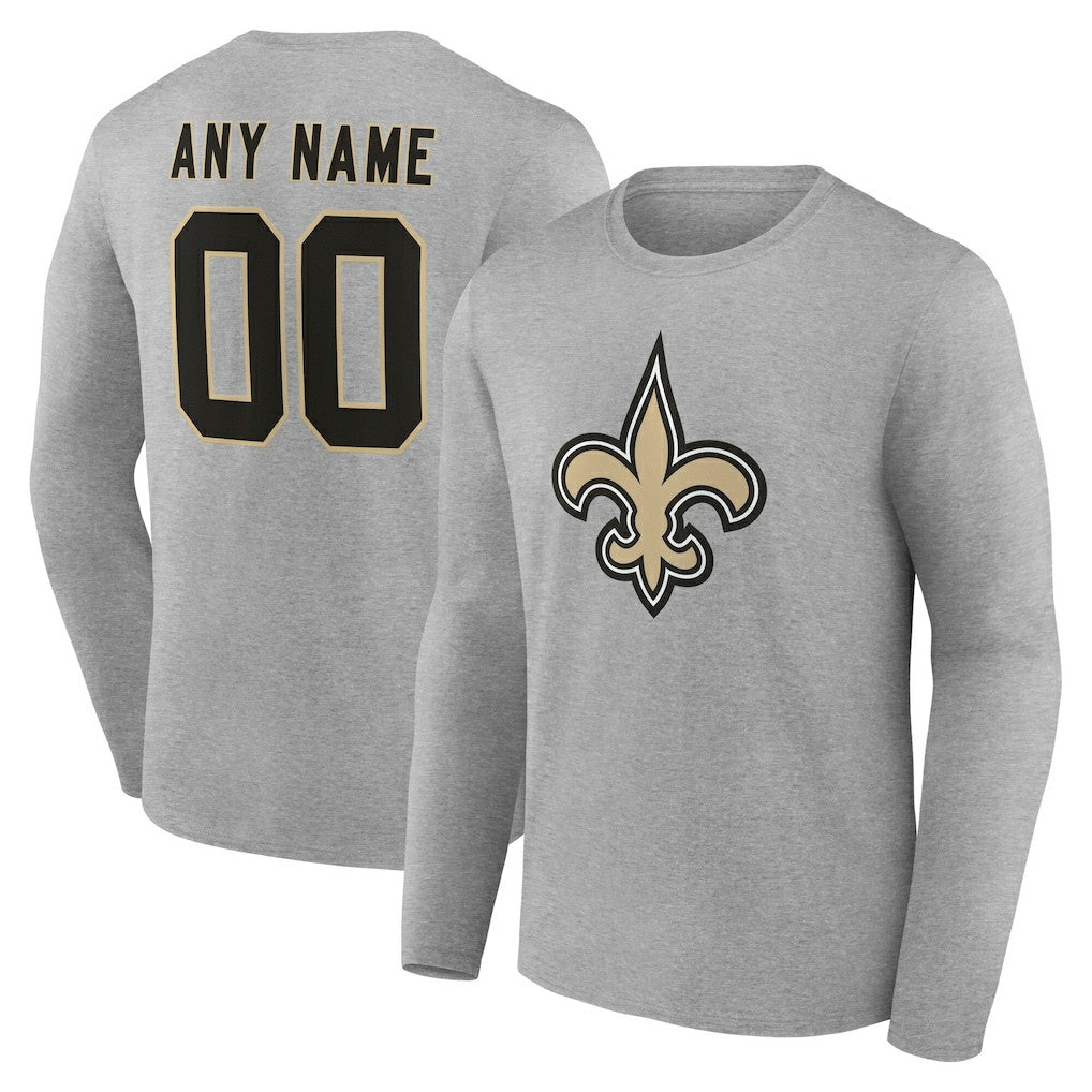 New Orleans Saints Team Authentic Personalized Name & Number Long Sleeve T-Shirt Gray