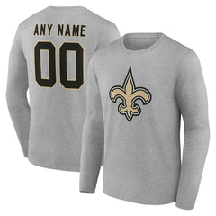 New Orleans Saints Team Authentic Personalized Name & Number Long Sleeve T-Shirt Gray