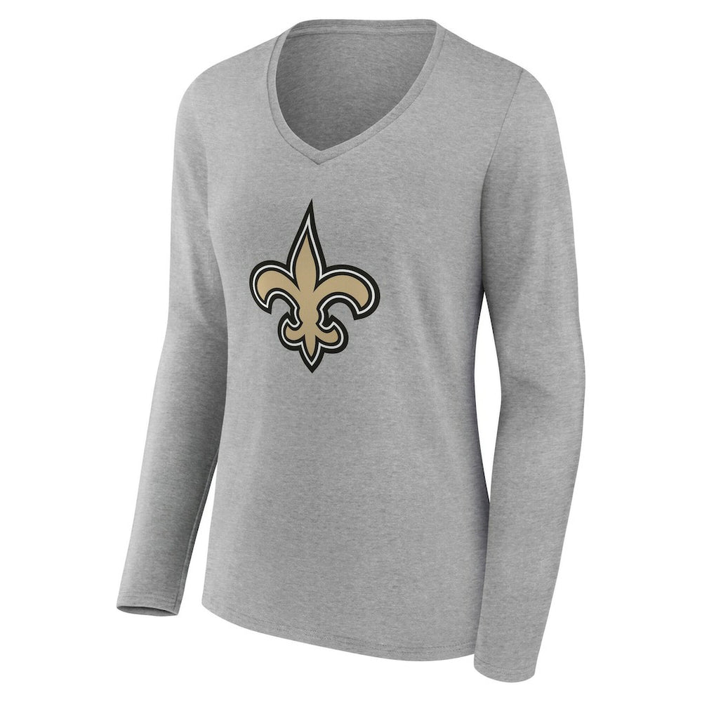 New Orleans Saints Women's Team Authentic Personalized Name & Number Long Sleeve V-Neck T-Shirt Gray