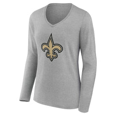 New Orleans Saints Women's Team Authentic Personalized Name & Number Long Sleeve V-Neck T-Shirt Gray