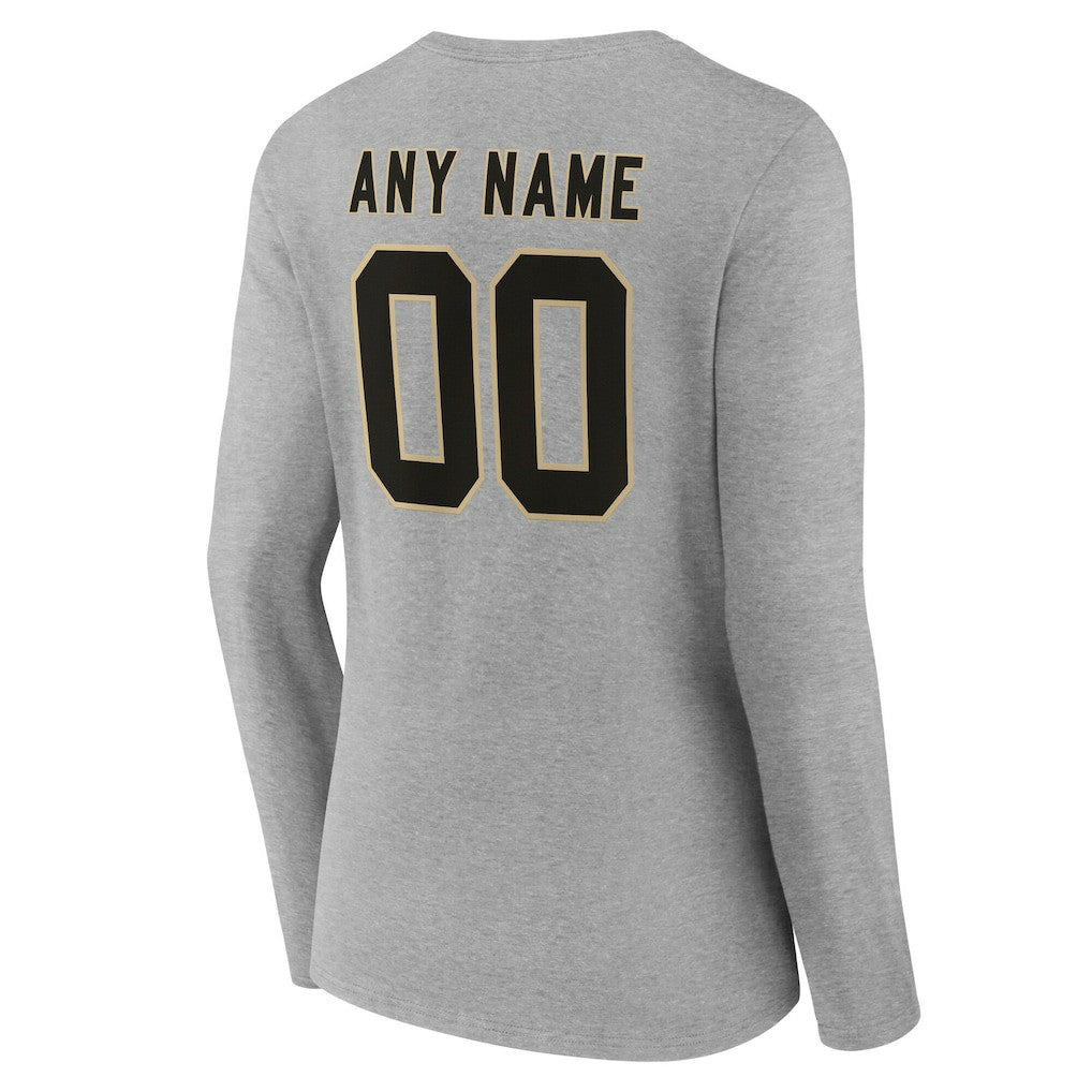New Orleans Saints Women's Team Authentic Personalized Name & Number Long Sleeve V-Neck T-Shirt Gray