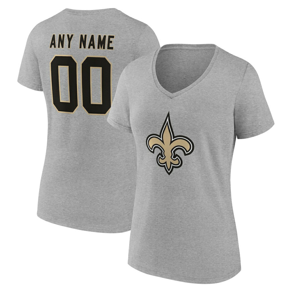 New Orleans Saints Women's Team Authentic Personalized Name & Number V-Neck T-Shirt Gray