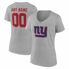 New York Giants Women's Team Authentic Personalized Name & Number V-Neck T-Shirt Gray