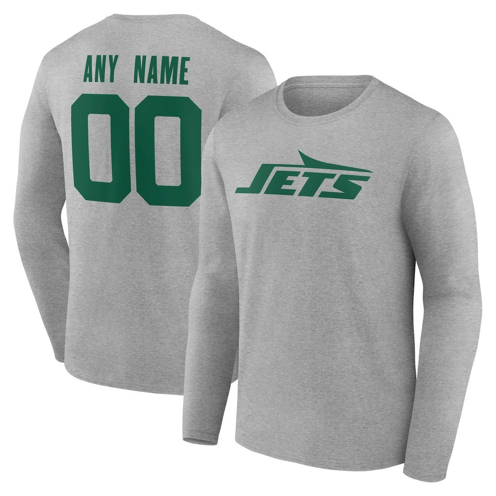 New York Jets Team Authentic Personalized Name & Number Long Sleeve T-Shirt Gray