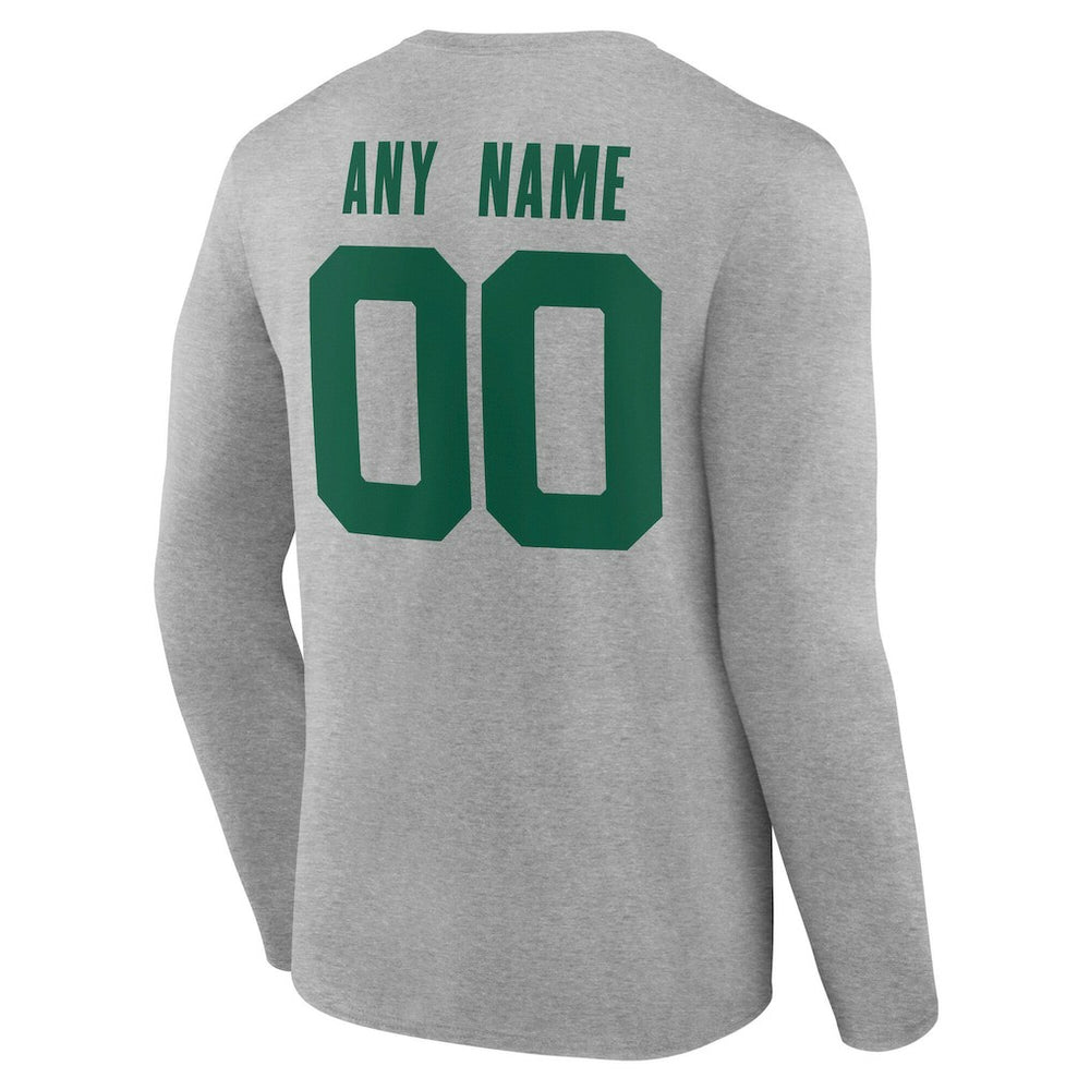 New York Jets Team Authentic Personalized Name & Number Long Sleeve T-Shirt Gray