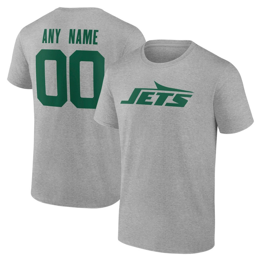 New York Jets Team Authentic Personalized Name & Number T-Shirt Gray
