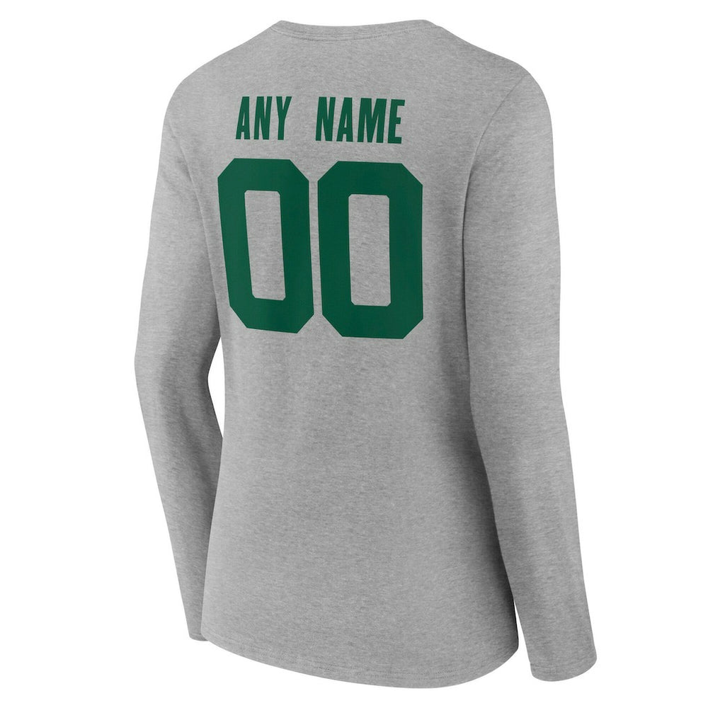 New York Jets Women's Team Authentic Personalized Name & Number Long Sleeve V-Neck T-Shirt Gray