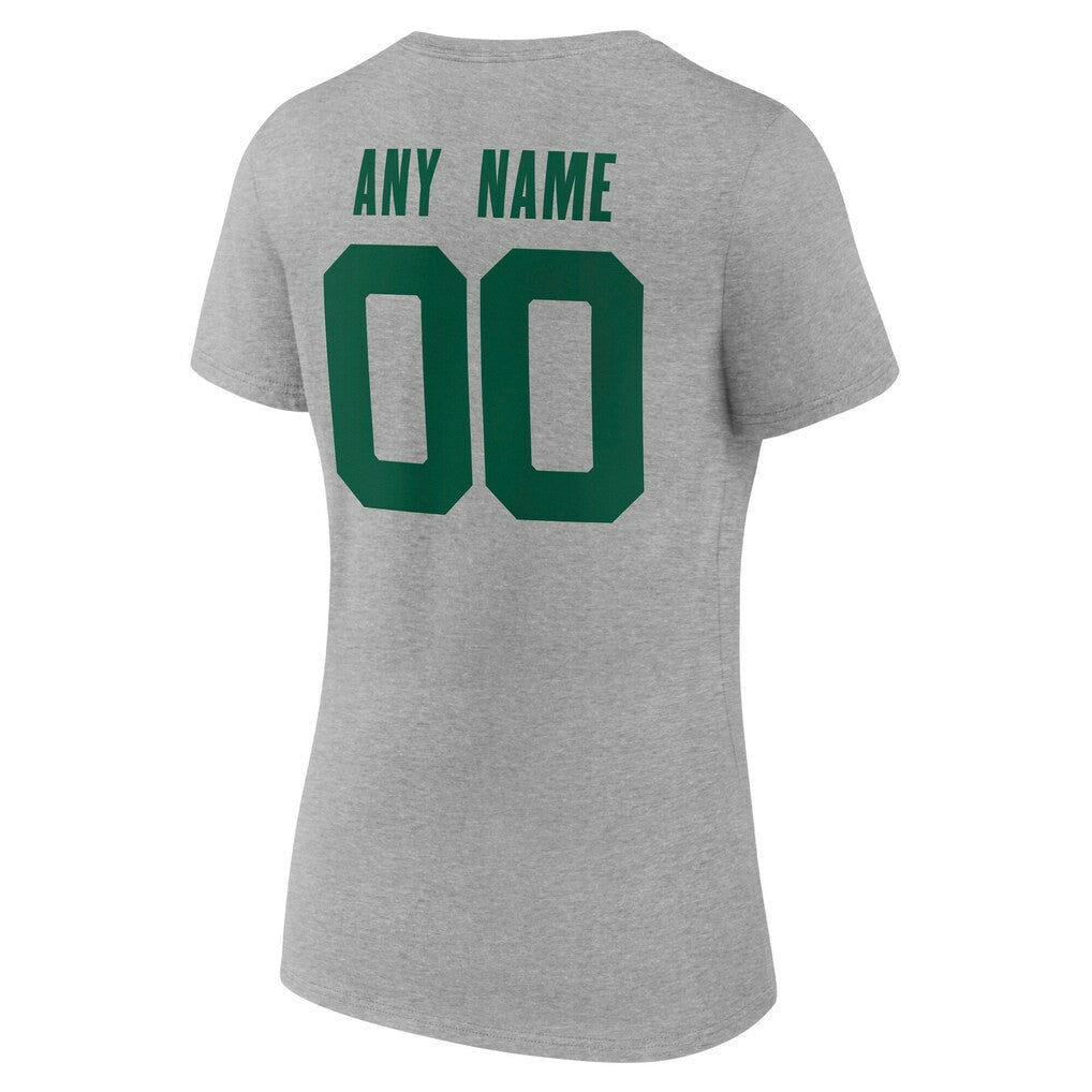 New York Jets Women's Team Authentic Personalized Name & Number V-Neck T-Shirt Gray