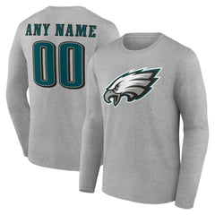 Philadelphia Eagles Team Authentic Personalized Name & Number Long Sleeve T-Shirt Gray