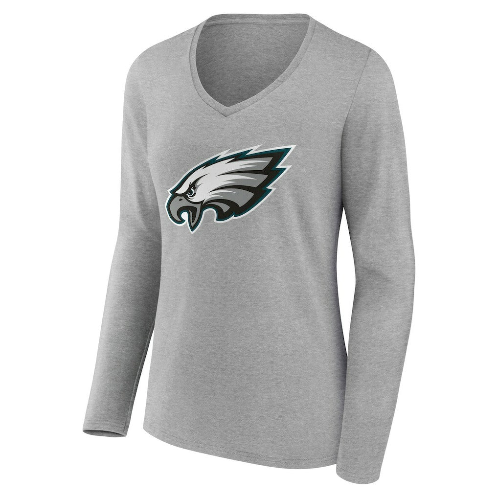 Philadelphia Eagles Women's Team Authentic Personalized Name & Number Long Sleeve V-Neck T-Shirt Gray