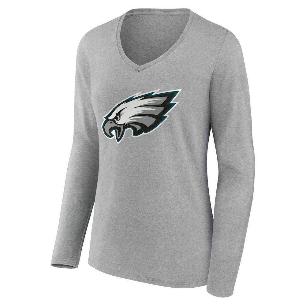 Philadelphia Eagles Women's Team Authentic Personalized Name & Number Long Sleeve V-Neck T-Shirt Gray
